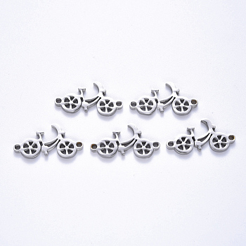 201 Stainless Steel Links Connectors, Laser Cut, Bike, Stainless Steel Color, 12.5x24.5x1.5mm, Hole: 1.6mm
