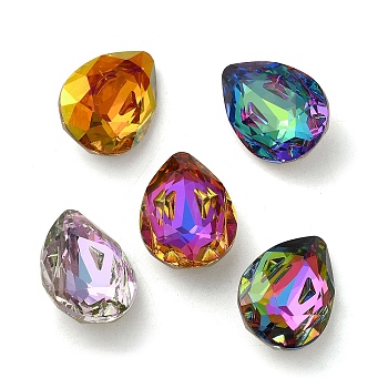 Glass Rhinestone Cabochons, Point Back & Back Plated, Faceted, Teardrop, Mixed Color, 18x13x7mm