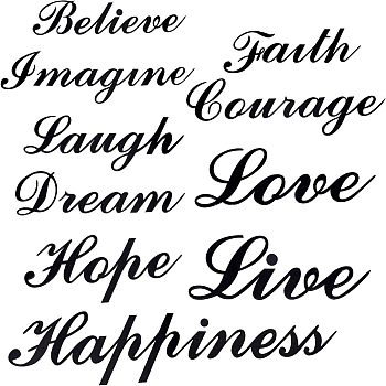 Acrylic Mirror Wall Stickers, with Adhesive Back, Word Love Live Laugh, Black, 75~97x35~230x0.8mm, 37pcs/set.