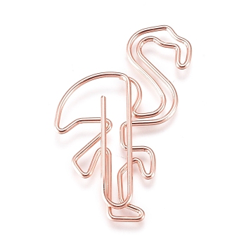 Flamingo Shape Iron Paperclips, Cute Paper Clips, Funny Bookmark Marking Clips, Rose Gold, 37x24x2mm