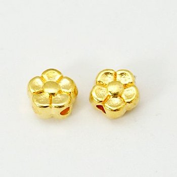 Tibetan Style Alloy Beads, Lead Free & Cadmium Free, Golden Color, Flower, 5x5x3mm, Hole: 1mm