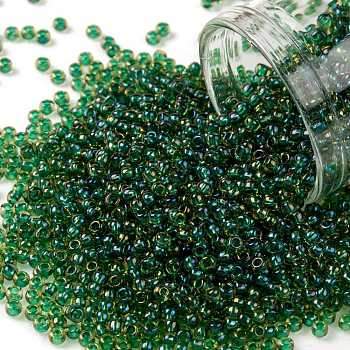 TOHO Round Seed Beads, Japanese Seed Beads, (242) Inside Color Jonquil/Emerald Lined, 11/0, 2.2mm, Hole: 0.8mm, about 5555pcs/50g