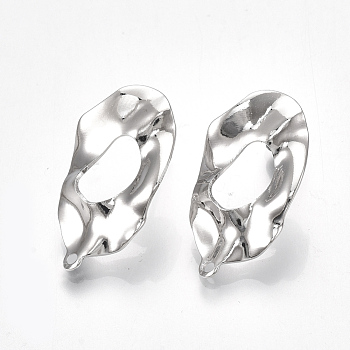 Brass Stud Earring Findings, with Loop, Oval, Nickel Free, Real Platinum Plated, 24.5x13mm, Hole: 1mm, Pin: 0.7mm