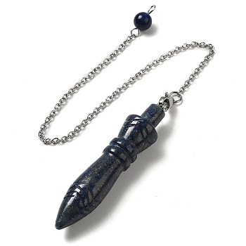 Dyed Natural Lapis Lazuli Pointed Dowsing Pendulums, with 304 Stainless Steel Chains, Bullet Charm, 243mm, Bullet: 60x12.5mm, Hole: 3mm