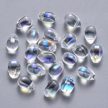 Transparent Spray Painted Glass Charms, AB Color Plated, Teardrop, Clear AB, 9x6x6mm, Hole: 1mm