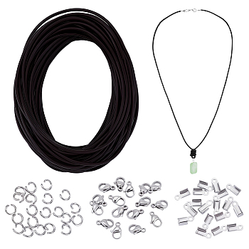 DIY Jewerly Making Findings Kits, Including Cowhide Leather Cord, 304 Stainless Steel Folding Crimp Ends, Lobster Claw Clasps and Jump Rings, Coconut Brown, 2mm