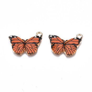 Printed Alloy Pendants, Cadmium Free & Nickel Free & Lead Free, Light Gold, Butterfly, Chocolate, 15x20x1.5mm, Hole: 1.8mm
