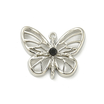 Alloy Rhinestone Pendants, Butterfly Charm, Platinum, 19x23.5x5mm, Hole: 1.5mm