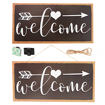 CREATCABIN 1Pc Natural Wood Hanging Wall Decorations for Front Door Home Decoration, with Plastic Hook and Jute Twine, Rectangle with Word, Black, 127x255x4mm