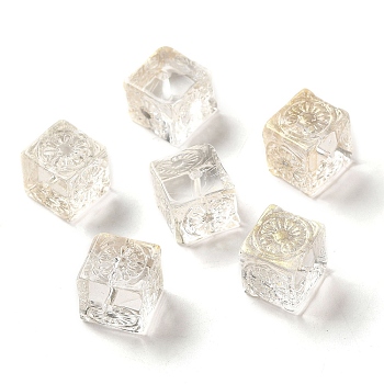 Transparent Glass Beads, Cube, Yellow, 10x11x11mm, Hole: 1.5mm