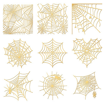 Nickel Decoration Stickers, Metal Resin Filler, Epoxy Resin & UV Resin Craft Filling Material, Halloween Theme, Spider Web Pattern, 40x40mm, 9 style, 1pc/style, 9pcs/set