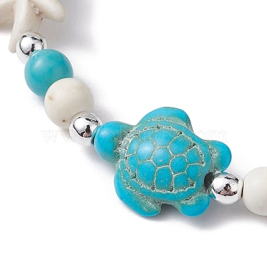 Turtle & Starfish Synthetic Turquoise Beaded Stretch Bracelet(BJEW-JB09968-02)-3