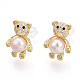 Clear Cubic Zirconia Bear Stud Earrings with Natural Pearl(PEAR-N020-05K)-3
