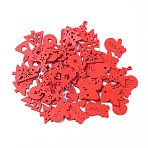 Natural Poplar Wood Pendants, Spray Painted, for Christmas, Crhistmas Gloves, Red, 32~37.5x27~30.5x2.5mm, Hole: 1.8mm(WOOD-D010-12A)