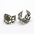 Iron Filigree Cuff Rings, Open Rings Settings, Flat Round, Antique Bronze, Tray: 8mm, 18mm(MAK-Q011-38AB)