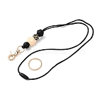 PVC Plastic Card Holders, with Wood Beaded Neck Strap, Black, 450mm(HJEW-SW00114-01)