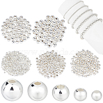 500Pcs 5 Styles Rack Plating Brass Beads, Long-Lasting Plated, Round, Silver, 2~6mm, Hole: 0.8~1.5mm(KK-BBC0023-24S)