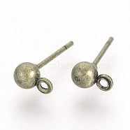 Iron Ball Stud Earring Findings, with Loop, Antique Bronze, 15x4mm, Hole: 1mm, Pin: 0.8mm(X-KK-R071-09AB)