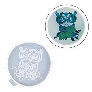 Flat Round with Owl & Flower DIY Cup Mat Silicone Molds, Resin Casting Molds, for UV Resin, Epoxy Resin Craft Making, White, 114x105x9mm, Inner Diameter: 99mm(SIL-F007-06B)