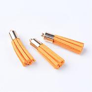 Faux Suede Tassel Pendant Decorations, with Brass Cord Ends, Golden, Dark Orange, 33~34x7mm, Hole: 2mm(FIND-T004-B21)