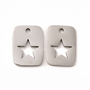 201 Stainless Steel Charms, Rectangle with Hollow Out Star, Stainless Steel Color, 12.5x9x1mm, Hole: 0.5mm(STAS-E188-01P)