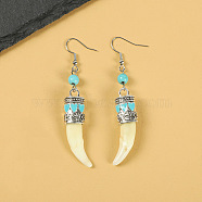 Natural Gemstone Wolf Tooth Shape Dangle Earrings with Real Tibetan Mastiff Dog Tooth(FX9729-1)