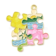 Zinc Alloy Enamel Pendants, Light Gold, Puzzle Charm, Colorful, 33x29x1.5mm, Hole: 1.8mm(ENAM-D055-01LG-01)