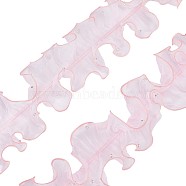 5 Yards Pleated Organza Ribbon, Ruffled Ribbon with Plastic Beads, Garment Accessories, Pink, 4-3/8 inch(110mm)(OCOR-GF0002-33A)