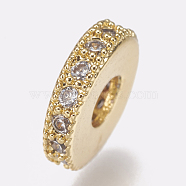 Brass Micro Pave Cubic Zirconia Bead Spacers, Flat Round, Clear, Golden, 10x2mm, Hole: 3.5mm(ZIRC-K074-11B-01G)