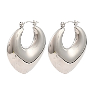 304 Stainless Steel Hoop Earrings for Women, Teardrop, Stainless Steel Color, 36x40x7.5mm(EJEW-G358-06P)