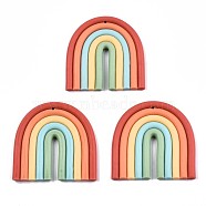 Handmade Polymer Clay Pendants, Circular Arch, Colorful, 39x38x3.5mm, Hole: 1.6mm(X-CLAY-N010-006)