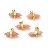 Natural Sunstone Double Terminal Pointed Pendants, Faceted Bullet Charm, with Ion Plating(IP) Golden Plated Brass Findings, 9x15~17x7.5mm, Hole: 3.5x2.5mm(G-P481-01G-01)