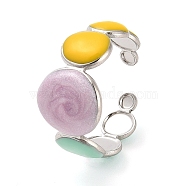 304 Stainless Steel Open Cuff Ring, Enamel Flat Round Ring for Women, Plum, Adjustable(RJEW-F160-07P-01)