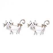 Cat Enamel Pin with Rhinestone, 3D Animal Alloy Brooch Backpack Clothes, Nickel Free & Lead Free, Light Golden, Creamy White, 30x43mm(JEWB-N007-096)