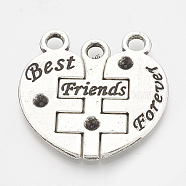 Tibetan Style Alloy Pendant Rhinestone Settings, Heart with Word Best Friend Forever, Cadmium Free & Lead Free,, Antique Silver, Fit for 2mm rhinestone, 28x28x2mm, Hole: 3mm, 3pcs/set(TIBE-N001-03AS-LF)