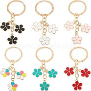 2 Sets Alloy Enamel Keychain, with Iron Split Key Rings and Brass Open Jump Rings, Flower, 1Pc Rectangle Velvet Pouches, Mixed Color, 7cm, Pendant: 49x30mm, 6pcs/set, 2 sets(KEYC-OC0001-28)