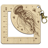 Wooden Square Frame Crochet Ruler, Knitting Needle Gauge, Jellyfish, 7.6x7.6x0.5cm, Hole: 5mm(DIY-WH0536-008)