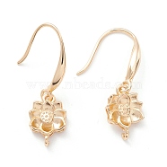 Rack Plating Brass Earring Hooks, with Horizontal Loop, Cadmium Free & Lead Free, Lotus, Real 14K Gold Plated, 30mm, Hole: 1.2mm, 20 Gauge, Pin: 0.8mm(KK-D069-13G-01-RS)