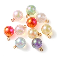 10Pcs UV Plating Acrylic Pendants, with Light Gold Tone Brass Findings, Round Charm, Mixed Color, 13.5x9.5mm, Hole: 1.6mm(FIND-YW0002-05)