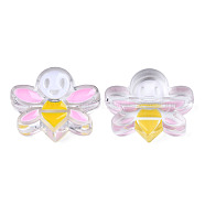 Transparent Acrylic Enamel Beads, Bees, Pearl Pink, 22x27x8mm, Hole: 3mm(TACR-N012-007F)