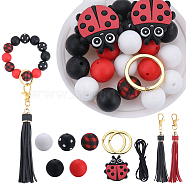 DIY Ladybird Keychain Making Kit, Including Acrylic Beads, PU Leather Tassel Pendant, Iron Split Key Ring, Elastic Thread, Mixed Color, 48Pcs/bag(DIY-SC0022-38)