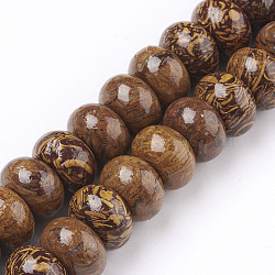 Natural Wood Lace Stone Bead Strands, Rondelle, 12x8mm, Hole: 1.2mm, about 47pcs/strand, 14.3 inch(36.5cm)(G-O162-15-8x12mm)