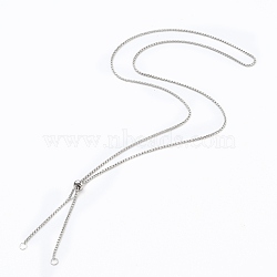 304 Stainless Steel Box Chain Slider Necklace Making, Venice Chains Bolo Necklace Making, Stainless Steel Color, 23.62 inch(60cm)(AJEW-JB00777-01)