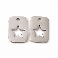 Non-Tarnish 201 Stainless Steel Charms, Rectangle with Hollow Out Star, Stainless Steel Color, 12.5x9x1mm, Hole: 0.5mm(STAS-E188-01P)