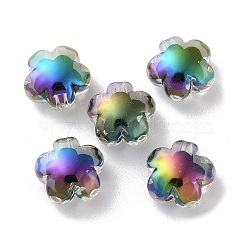 UV Plating Rainbow Iridescent Acrylic Beads, Bead in Bead, Faceted, Flower, 17.5x17.5x10.5mm, Hole: 2.5mm(X-OACR-H112-20C)