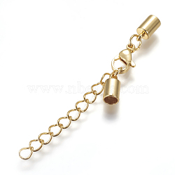 304 Stainless Steel Chain Extender, with Lobster Claw Clasps and Cord Ends, Golden, 65mm, Cord End: 10x5mm, Inner Diameter: 4mm(STAS-P224-09G)