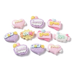 Opaque Resin Cabochons, Cartoon Word, Mixed Color, 13~20x20.5~22x7~7.5mm(CRES-M026-11)