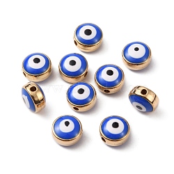 CCB Plastic Beads, with Double Side Enamel, Flat Round with Evil Eye, Midnight Blue, 8x5mm, Hole: 1.5mm(FIND-WH0038-89B-06)