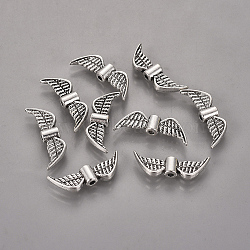 Tibetan Style Alloy Beads, Lead Free & Nickel Free & Cadmium Free, Wing, Antique Silver, about 7.5mm long, 21.5wide, 3mm thick, hole: 1mm(X-LF10272Y-NF)