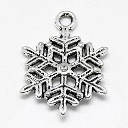 Tibetan Style Alloy Pendants, Snowflake, Cadmium Free & Lead Free, Antique Silver, 22.5x16.5x3mm, Hole: 2mm, about 730pcs/1000g(TIBE-S301-037AS-RS)